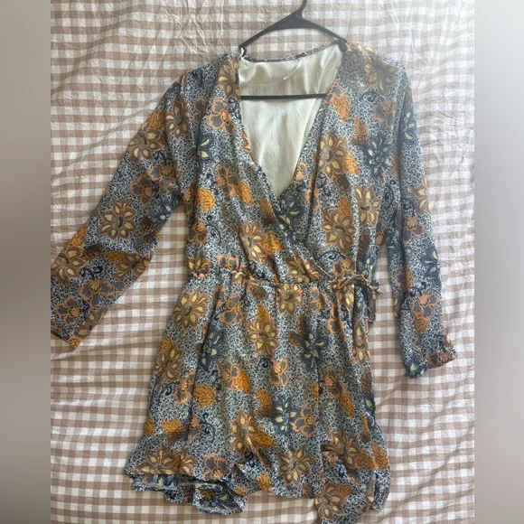 Free People quarter sleeve Floral Wrap Dress XS lined - Picture 1 of 5